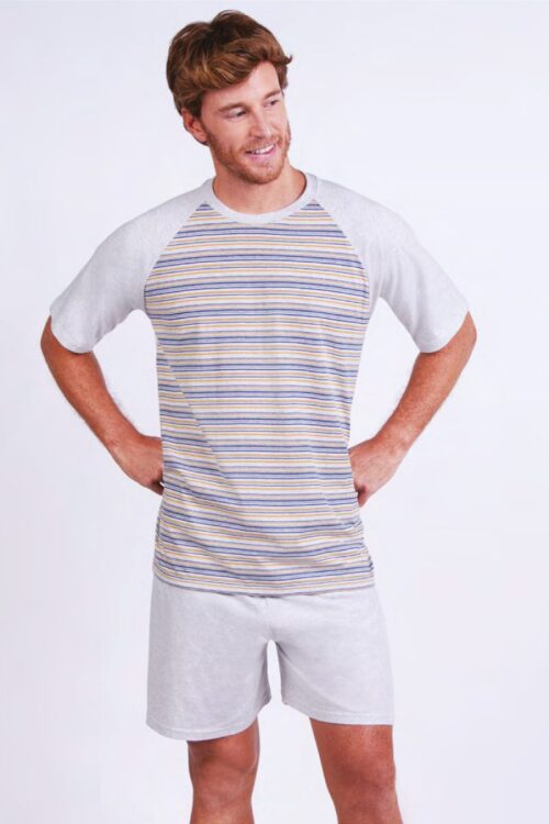 PIJAMA MASCULINA LISTRADO AREIA