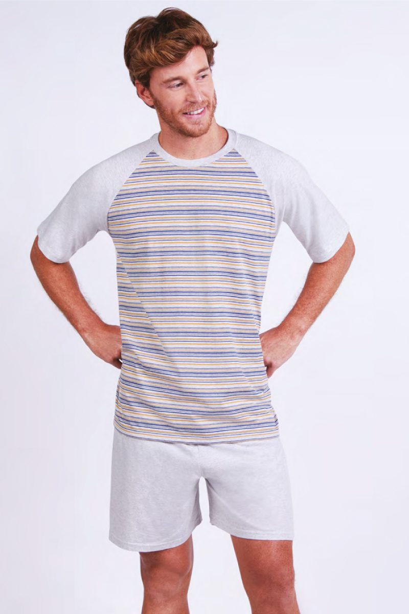 PIJAMA MASCULINA LISTRADO AREIA